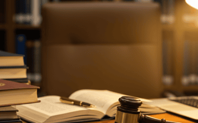 Law books, gavel and study desk representing Judiciary Gurukul course preparation